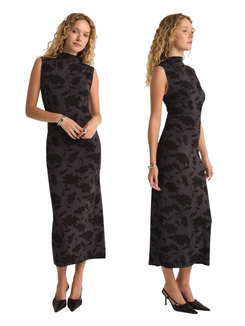 NWT Z Supply Tatum Shadow Floral Midi Form Fitting Mock Neck Dress